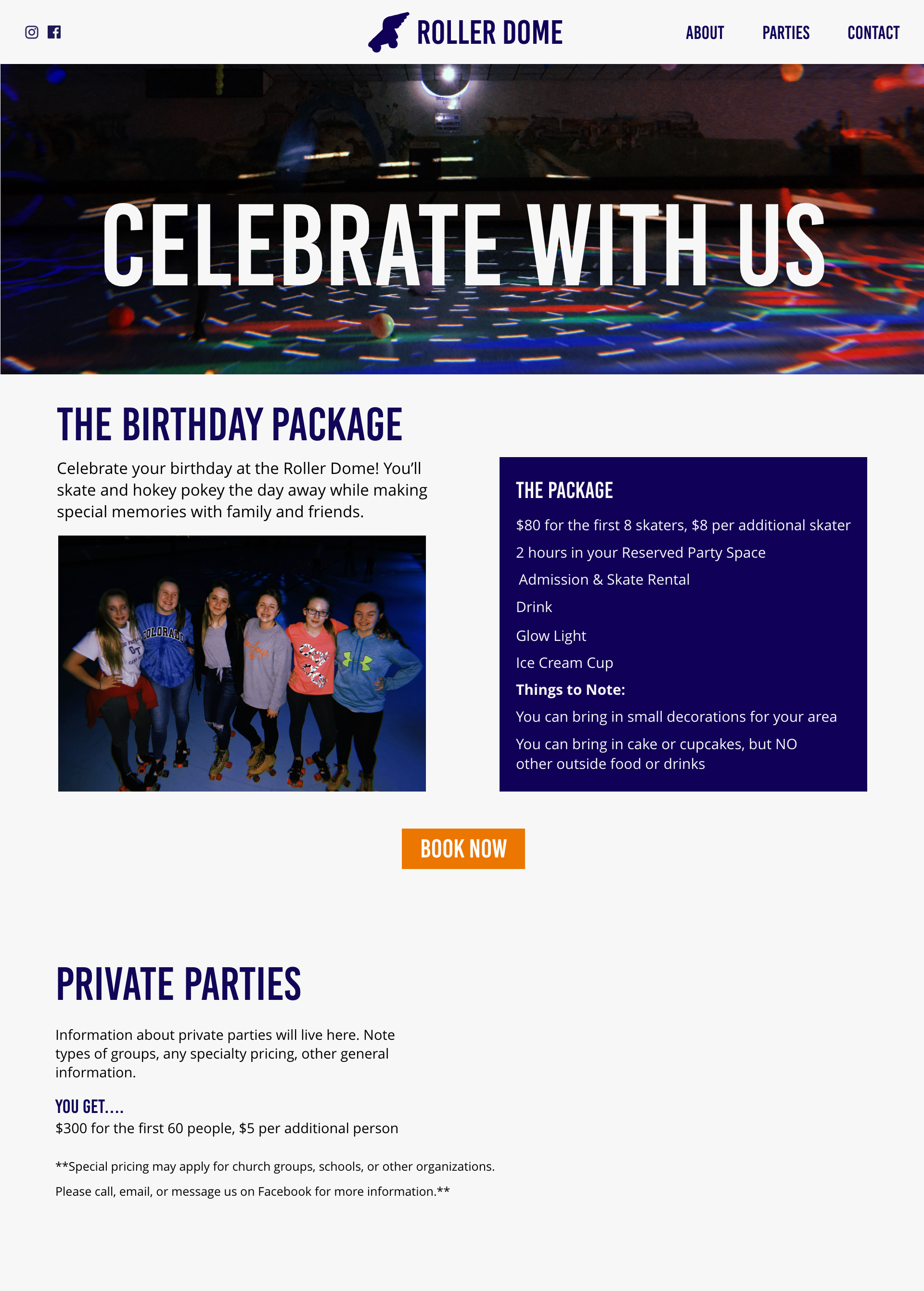 Party page mockup